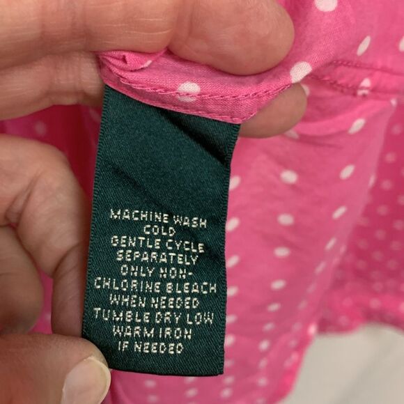 Lauren Ralph Lauren Bright Pink White Dot Cotton Voile LS Button Shirt Size PL - Picture 8 of 10